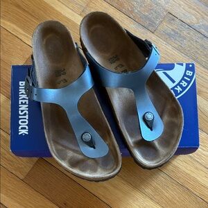 Birkenstock Metallic Blue Gizeh Thong Sandals